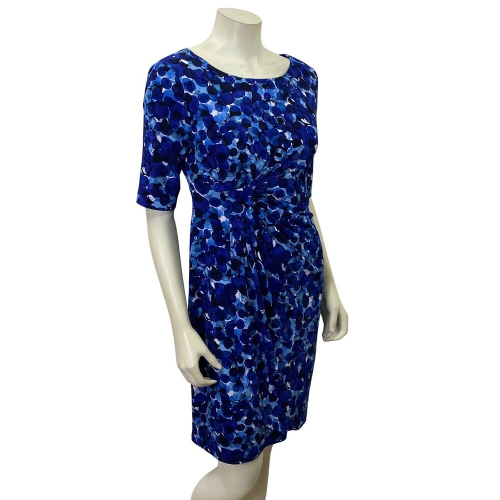 Connected Apparel Womens Blue Abstract Print Dress With Gathered Waist 8P - Picture 3 of 6
